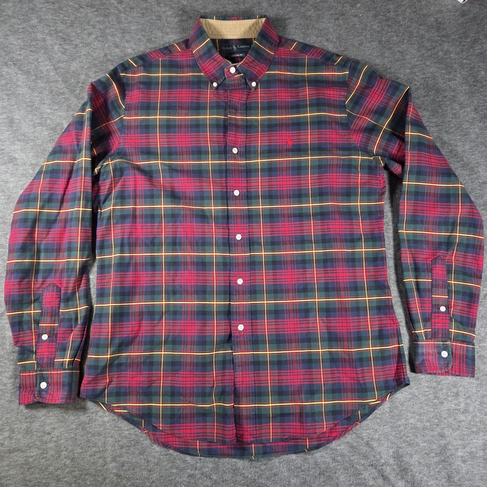Polo Ralph Lauren Shirt Mens Size L Plaid Button Up Long Sleeve Red Green